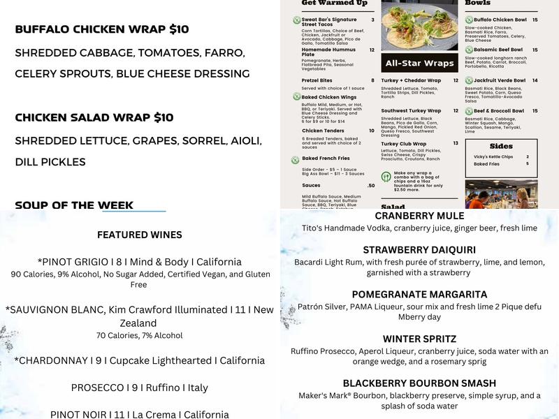 Sweat Bar & Bistro Menu