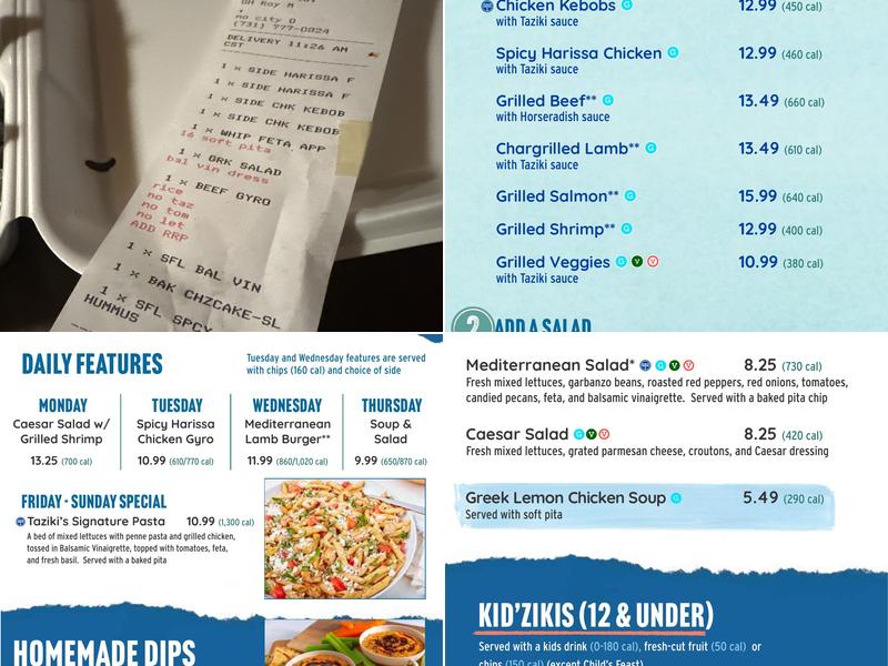 Taziki's Mediterranean Cafe - Jackson TN Menu