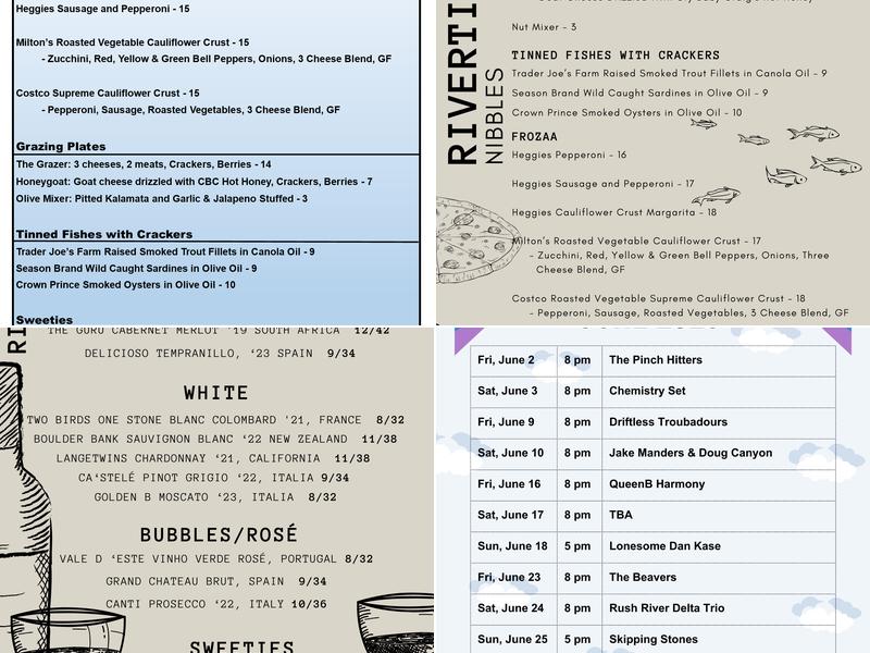 RiverTime. Wine ~ Beer ~ Amusements Menu