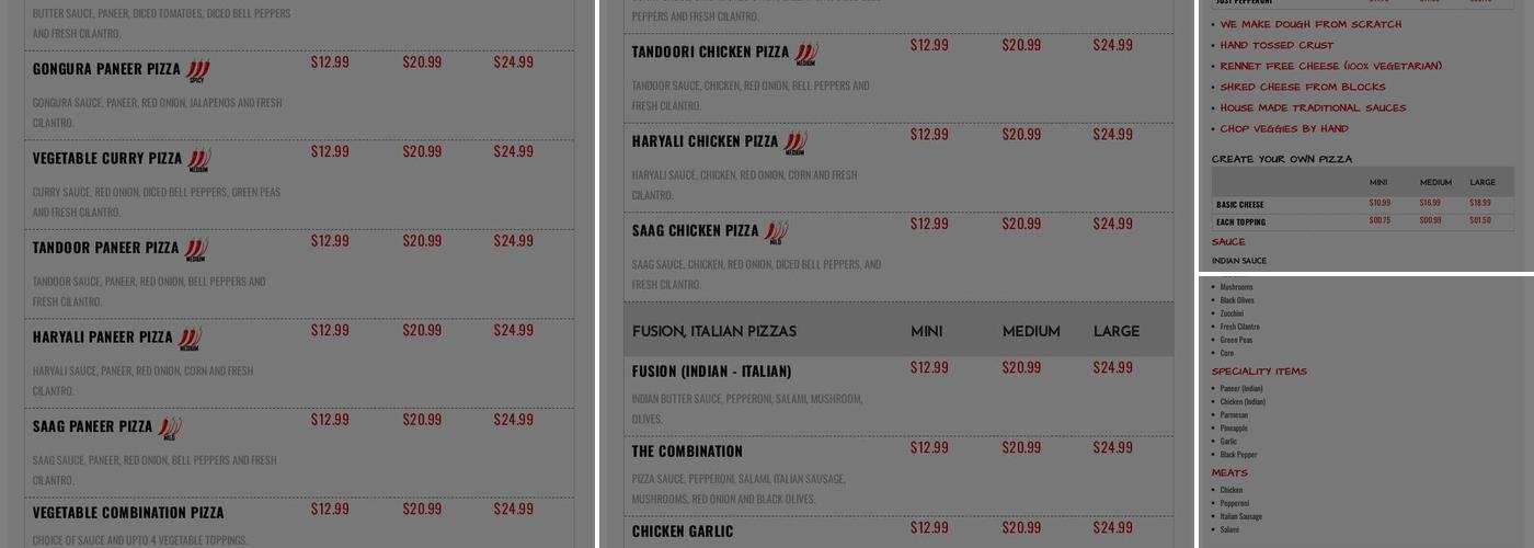 MY INDIAN PIZZA Menu