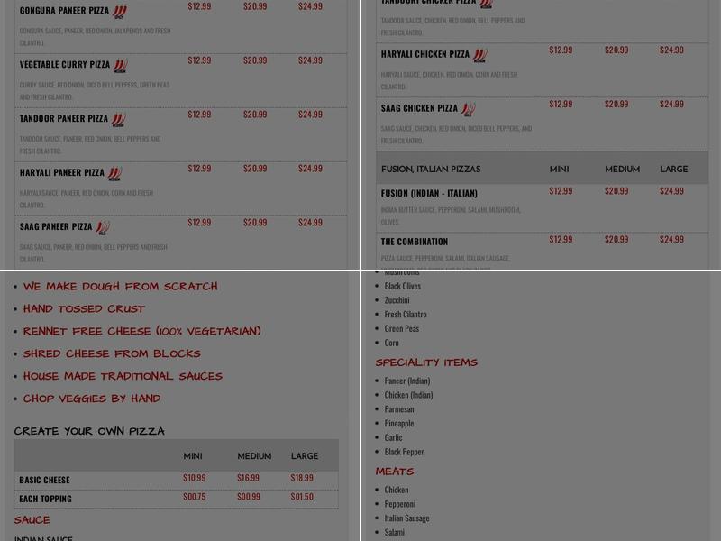 MY INDIAN PIZZA Menu