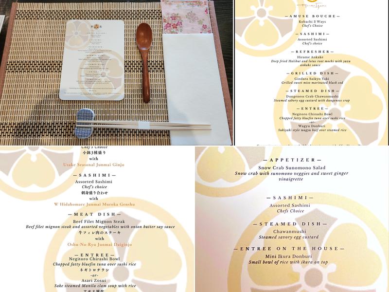 Hana Izumi Japanese Kaiseki Food Menu