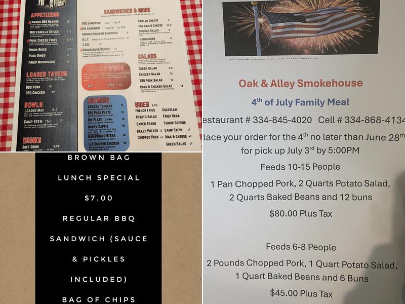 Oak & Alley Smoke House LLC Menu
