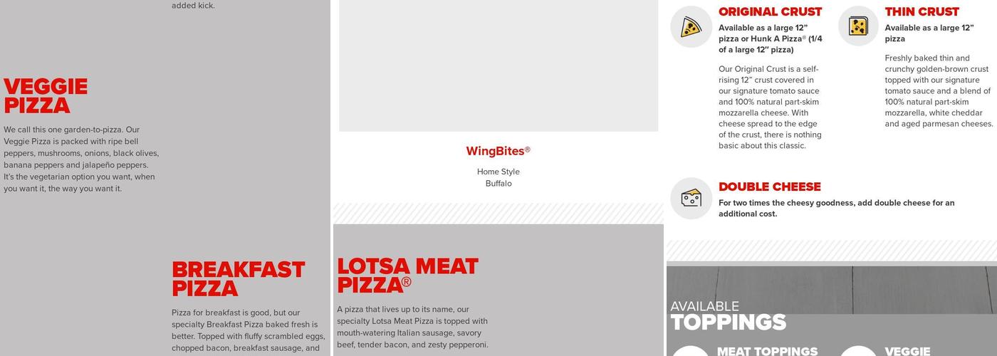 Hunt Brothers Pizza Menu