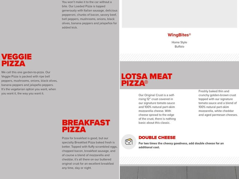 Hunt Brothers Pizza Menu