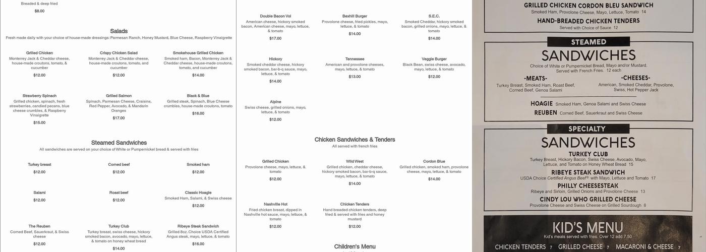 Sam & Andy's Bexhill Menu