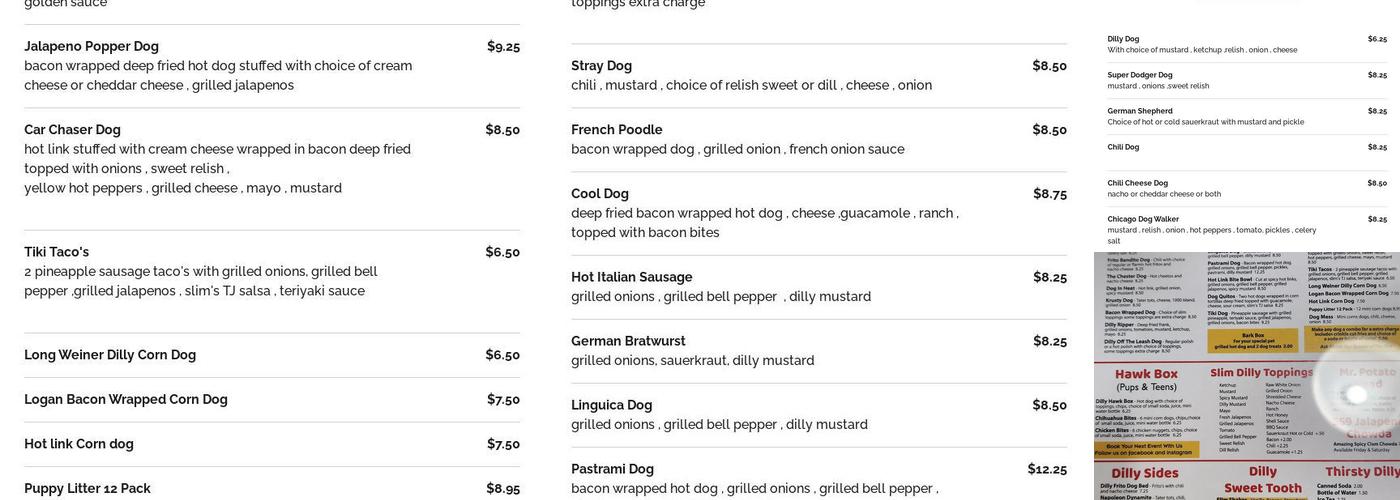Slim Dilly Dogs Menu