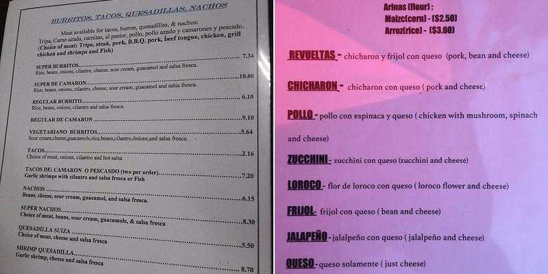 Pupuseria y taqueria Meléndez Menu