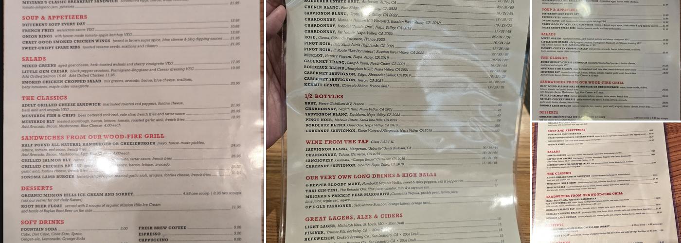 Mustards Bar & Grill Menu