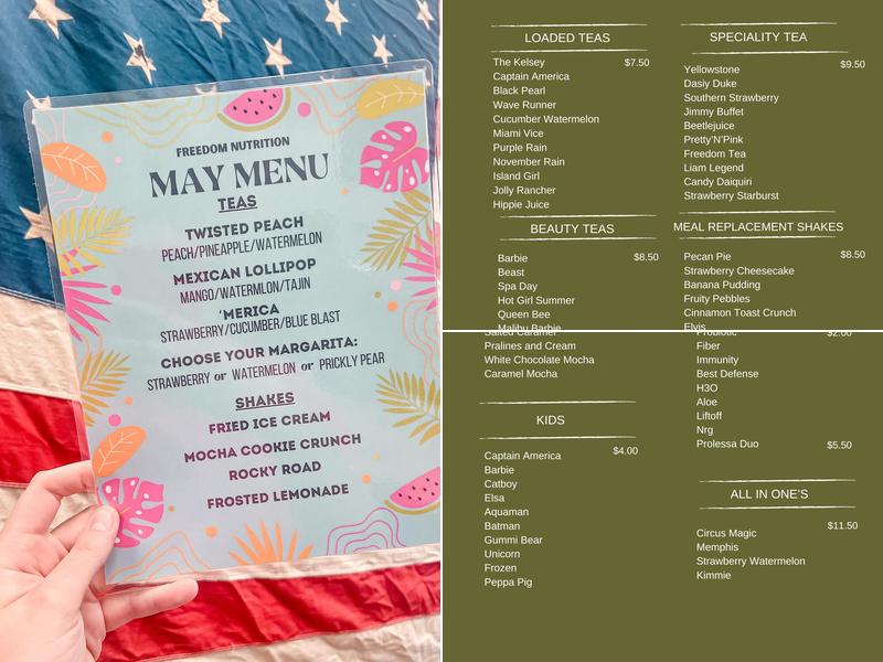 Freedom Nutrition Menu