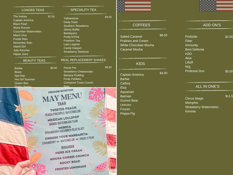 Freedom Nutrition Menu