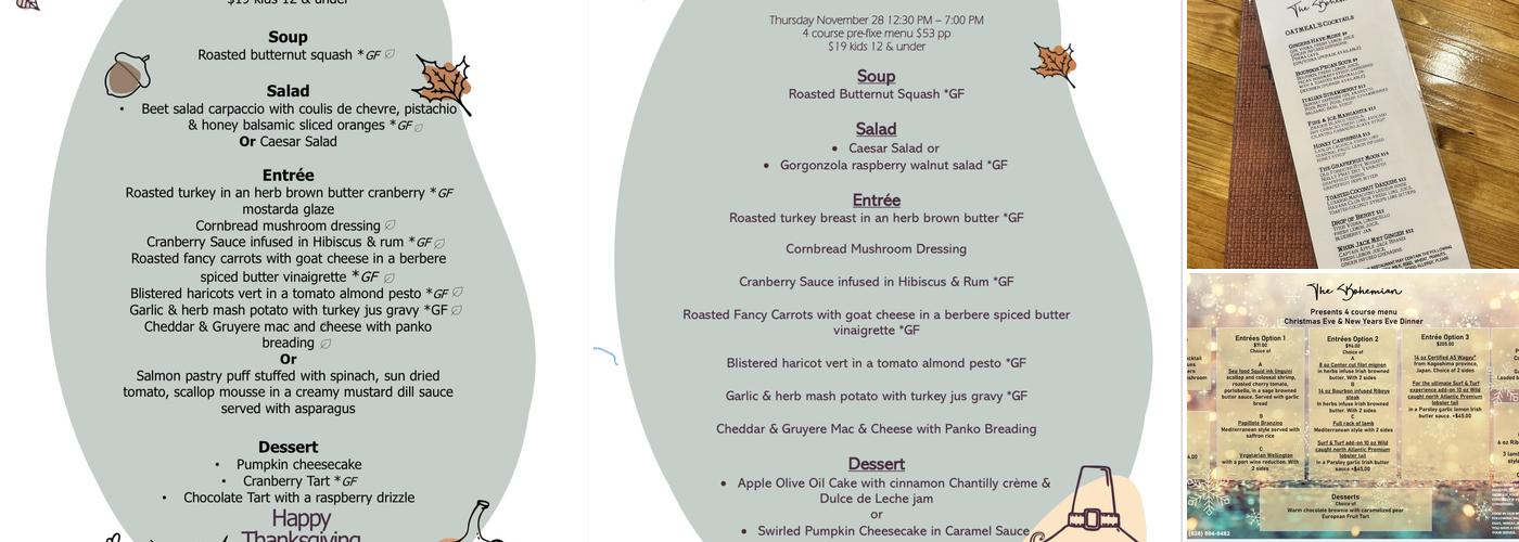 The Bohemian Restaurant Menu