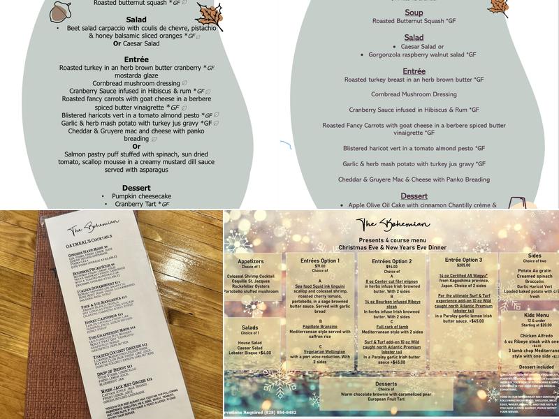 The Bohemian Restaurant Menu