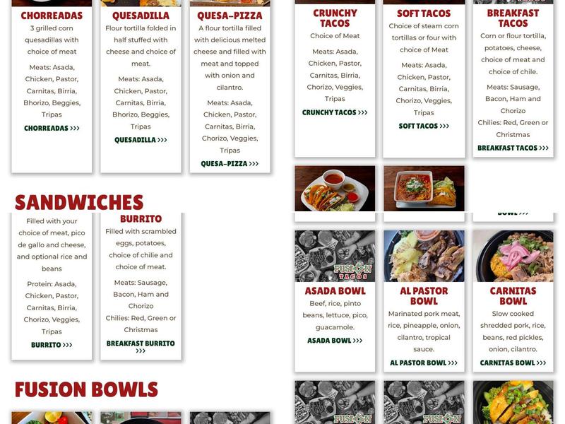FUSION TACOS DOWNTOWN Menu
