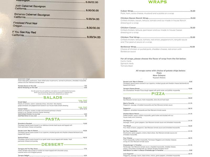Terrapin Place Pizza Menu
