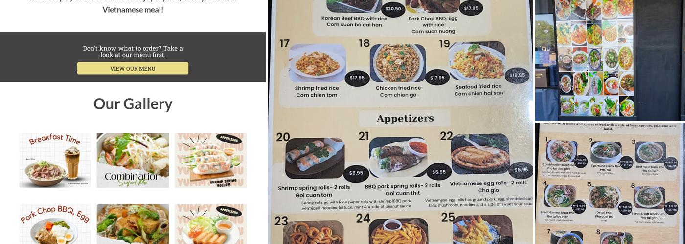 Pho Viet noodle soups Menu