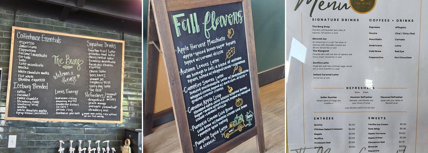 The Burg Coffee House Menu