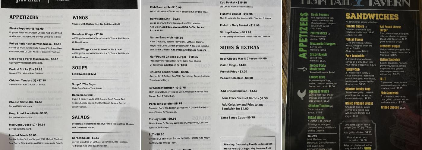 Fishtail Tavern Menu
