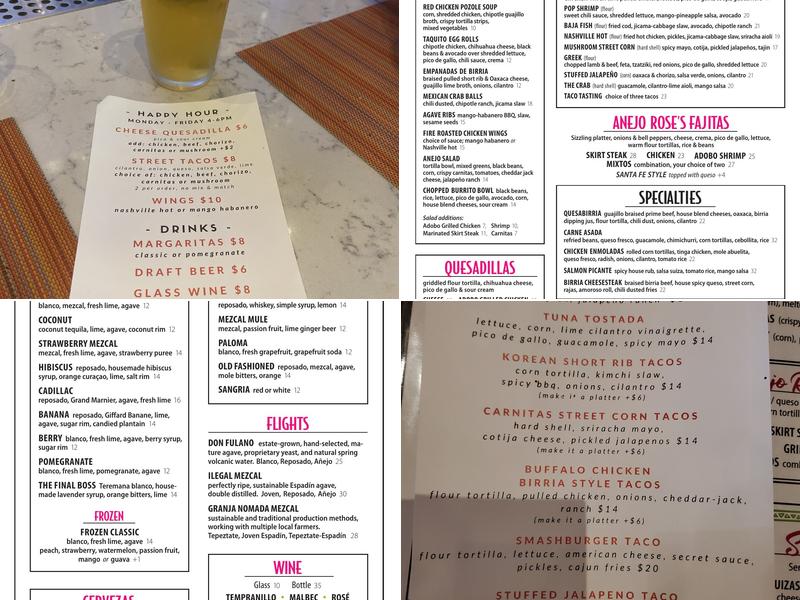 Anejo Rose Cantina & Tequila Bar Menu