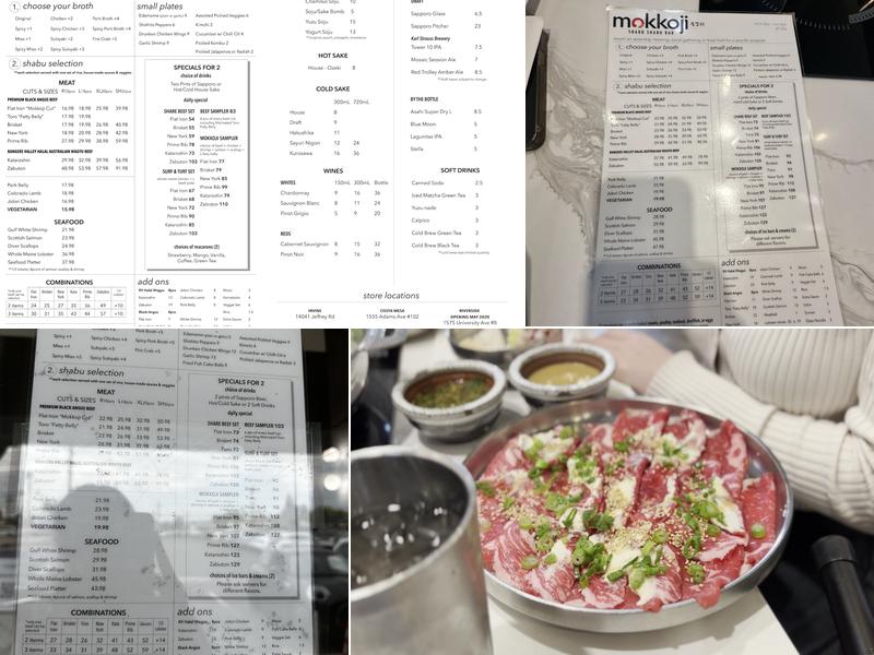 Mokkoji Shabu Shabu Bar Menu
