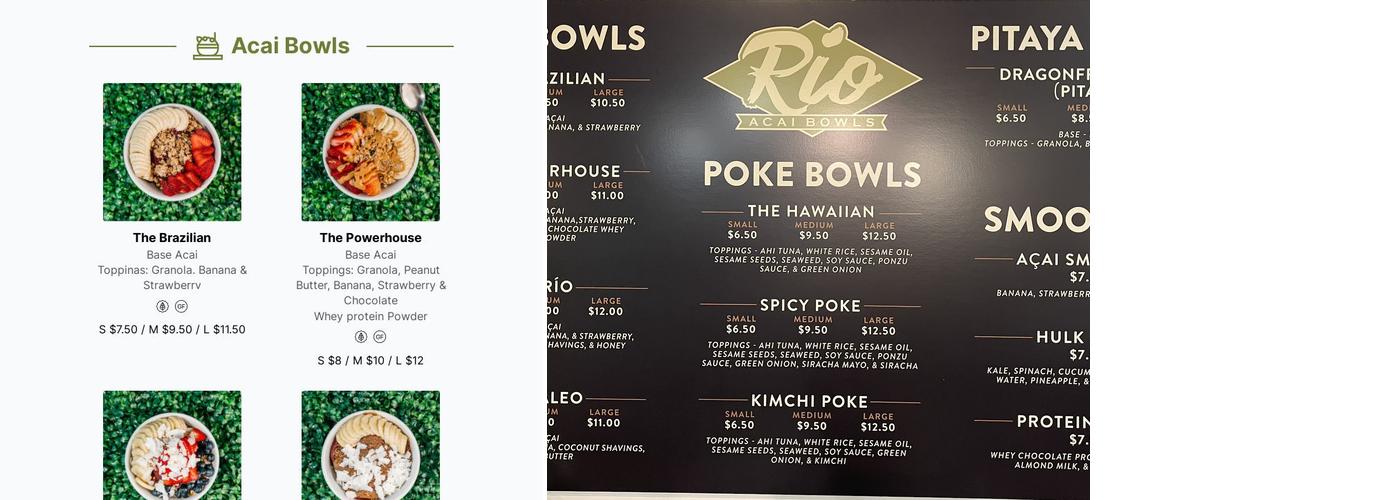 Rio Acai Bowls Menu