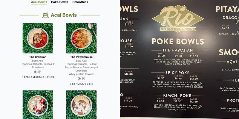 Rio Acai Bowls Menu