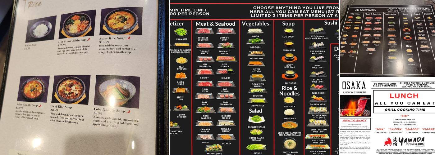 Yamada Japanese BBQ Menu