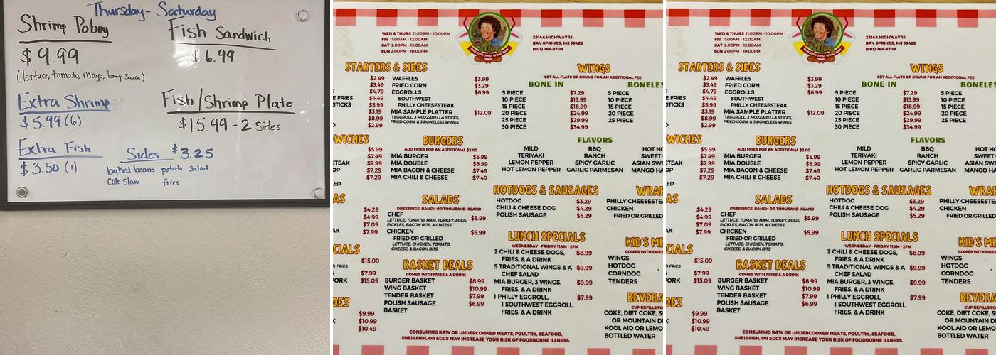 Mia's Daiquiris & Wings Menu
