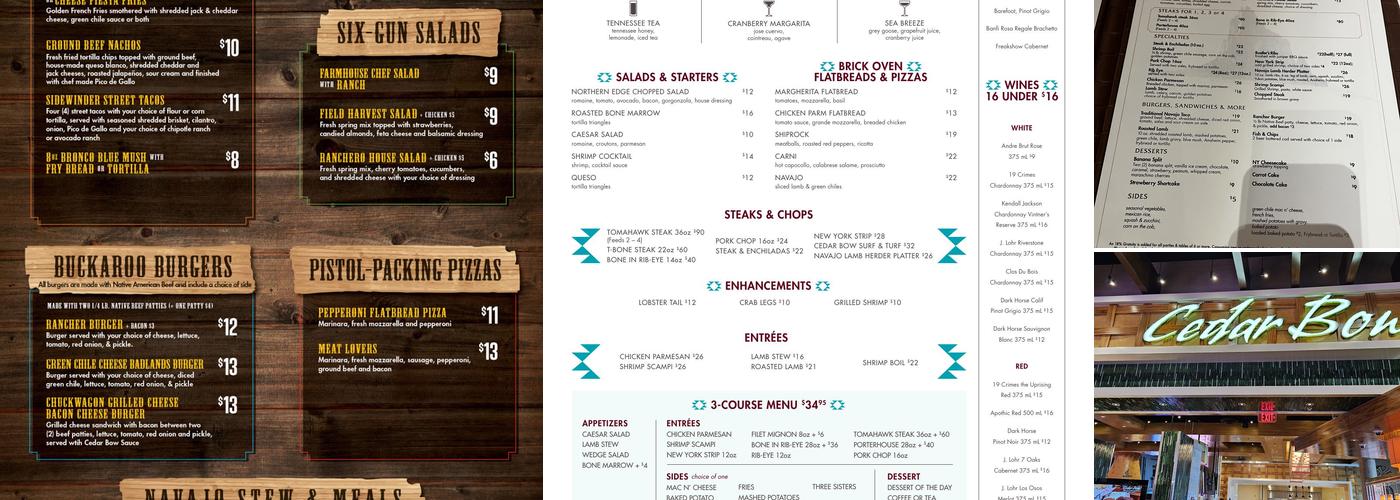 Cedar Bow Restaurant Menu