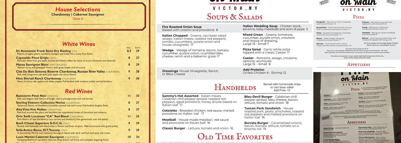 Fire on Main Brick Oven Kitchen Menu