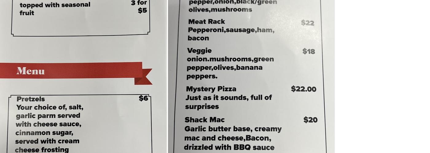 Smoke Stack Pizza Shack Menu