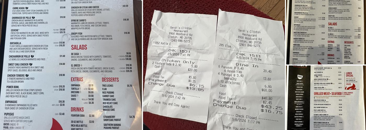 Sardi's Peruvian Chicken Menu