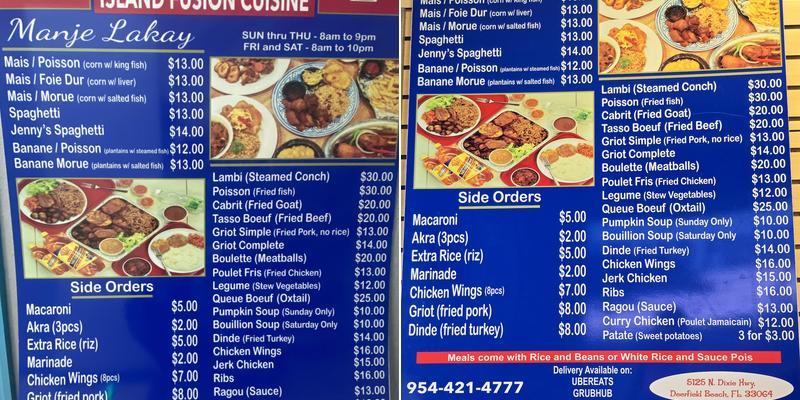 Island Fusion Cuisine Menu