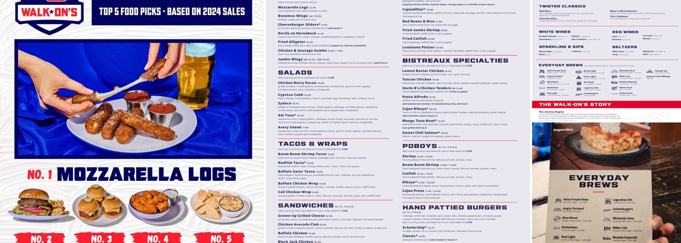 Walk-On's Sports Bistreaux - Columbia, MO Menu