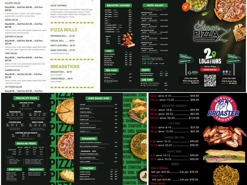 Simon Z Pizza Menu
