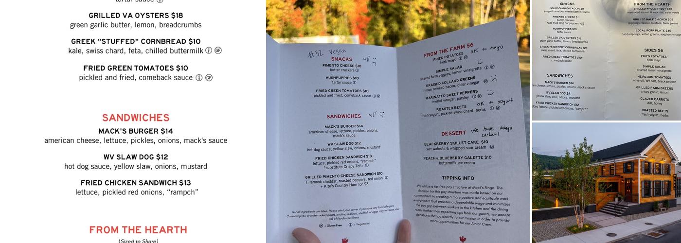 Mack's Bingo Kitchen Menu