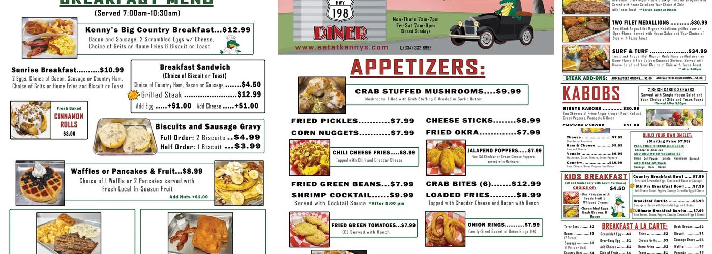 Kennys Hwy 198 Diner Restaurant Menu