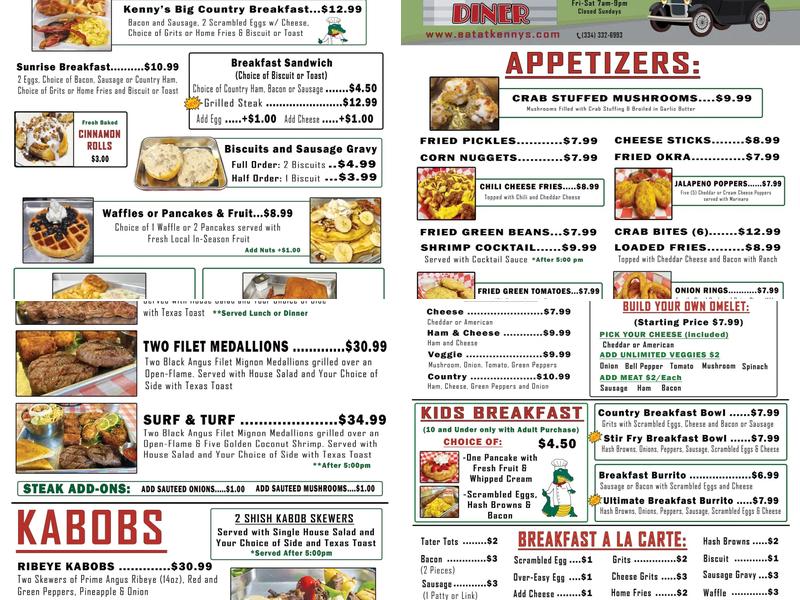 Kennys Hwy 198 Diner Restaurant Menu