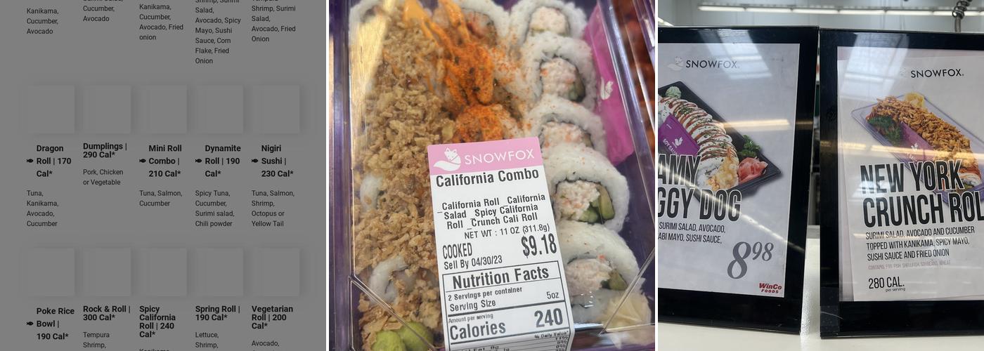 SNOWFOX Sushi Menu