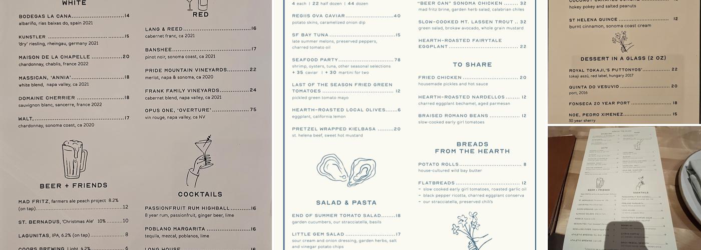 Charlie's Napa Valley Menu