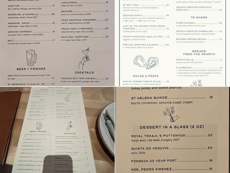 Charlie's Napa Valley Menu