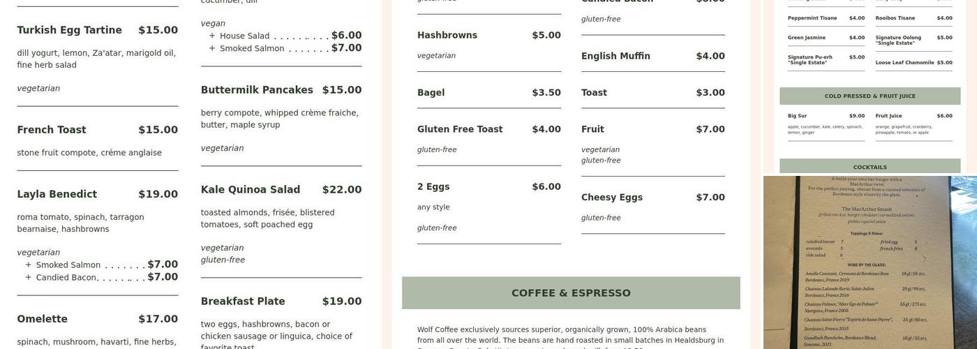The Bar at MacArthur Menu