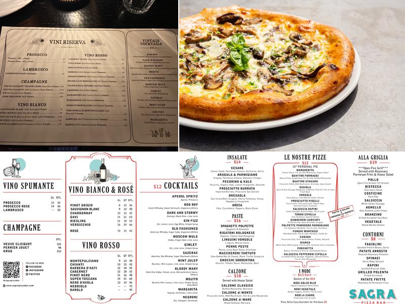 Sagra Pizza Bar Tribeca Menu
