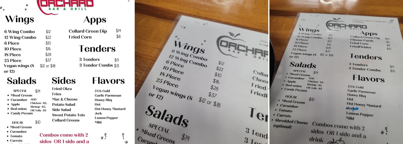 Orchard Bar & Grill Menu