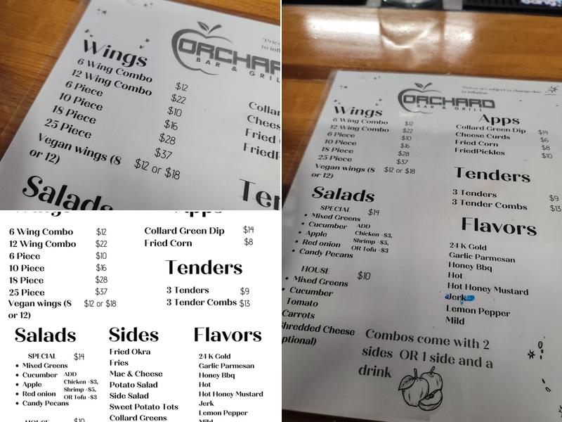 Orchard Bar & Grill Menu