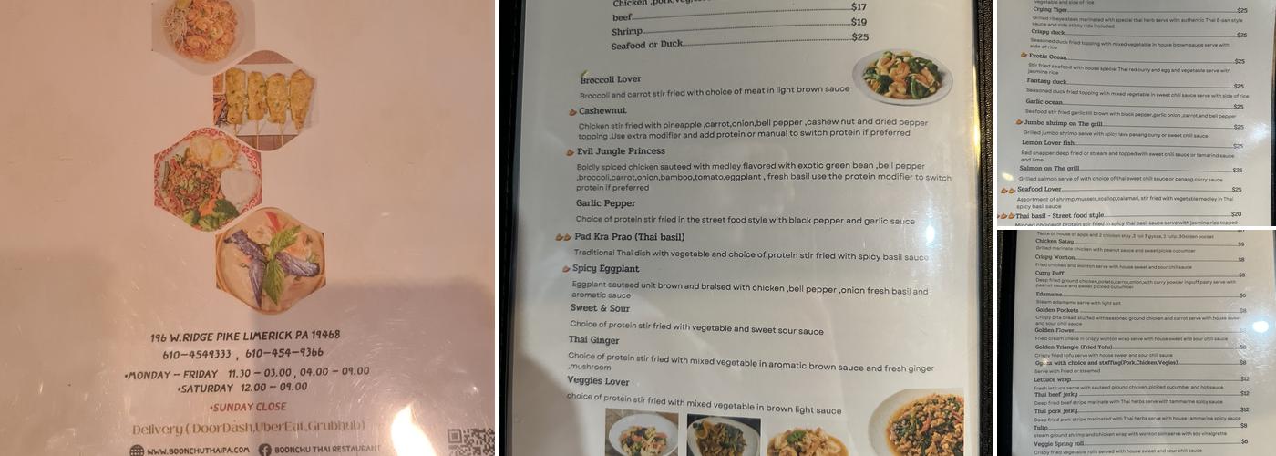 Boon Chu Thai Restaurant Menu