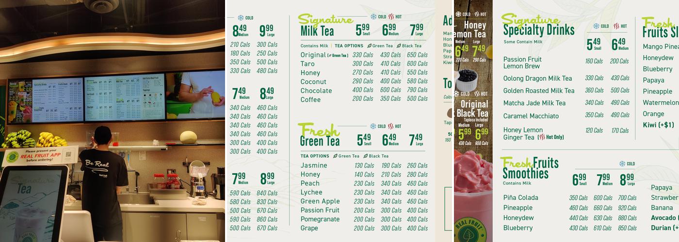 Real Fruit Bubble Tea Menu