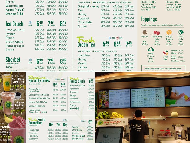 Real Fruit Bubble Tea Menu