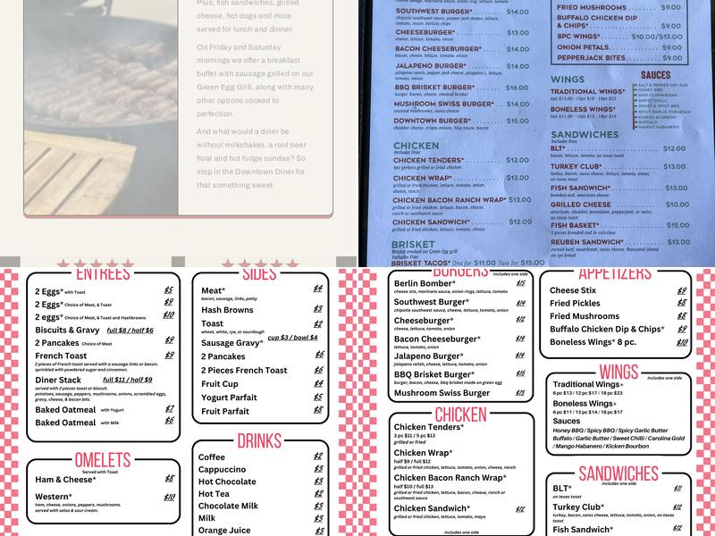 Downtown Diner of Berlin, OH Menu