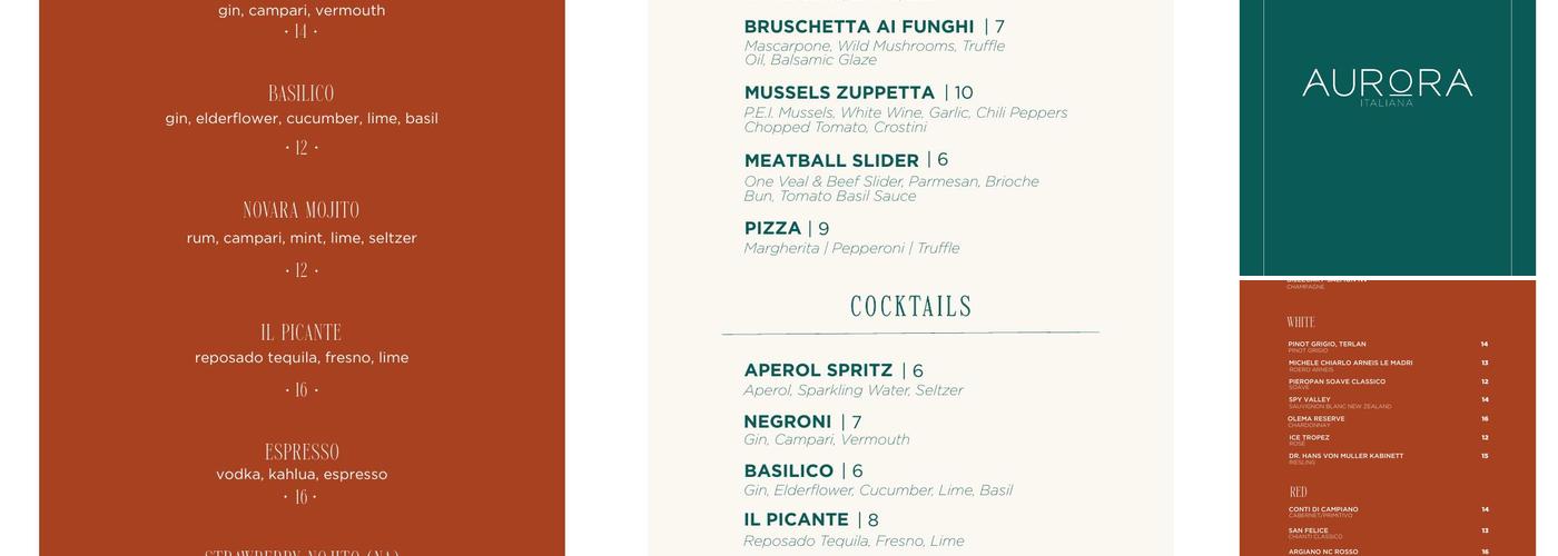 Aurora Italiana Menu